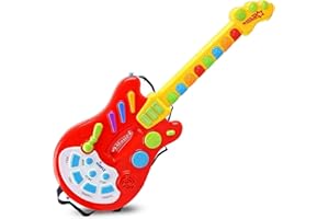 Dimple Kids Handheld Musical Electronic Toy Guitar for Children Plays Music, Rock, Drum & Electric Sounds Best Toy & Gift for Girls & Boys (Red) (Single)