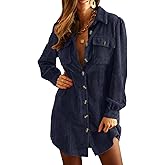 Alaster Queen Women's Corduroy Long Sleeve Short Dresses Fall Winter Button Down Work Tunic Dress with Pocket