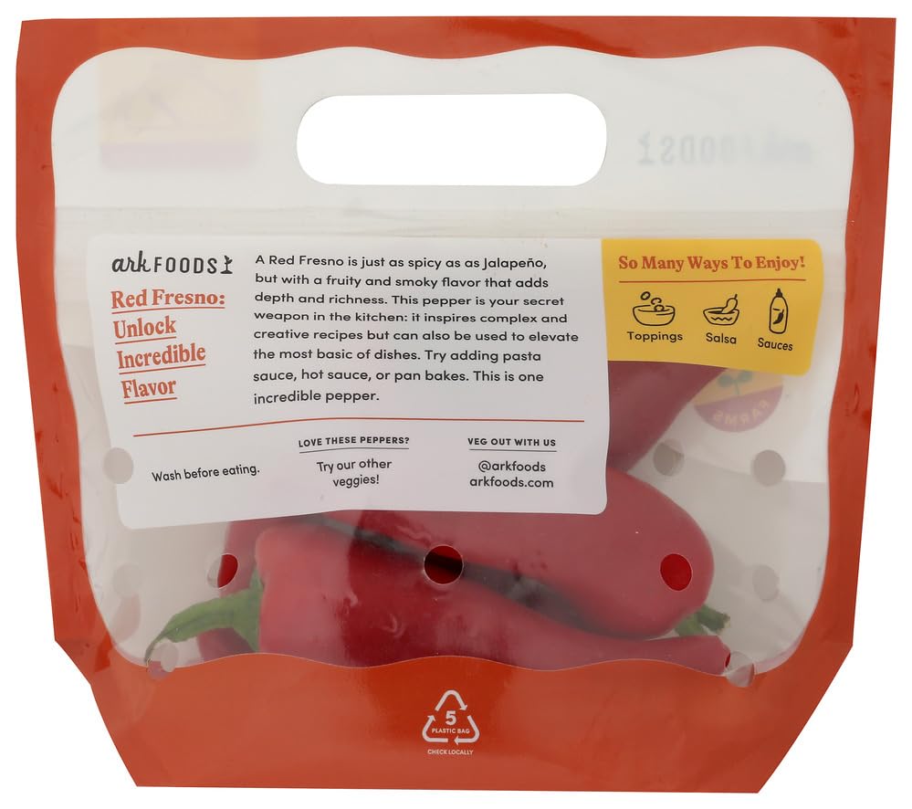 Ark Foods Red Fresno Peppers, 4 OZ - Fresh Premium Cut Peppers for Healthy Snacking & Recipes