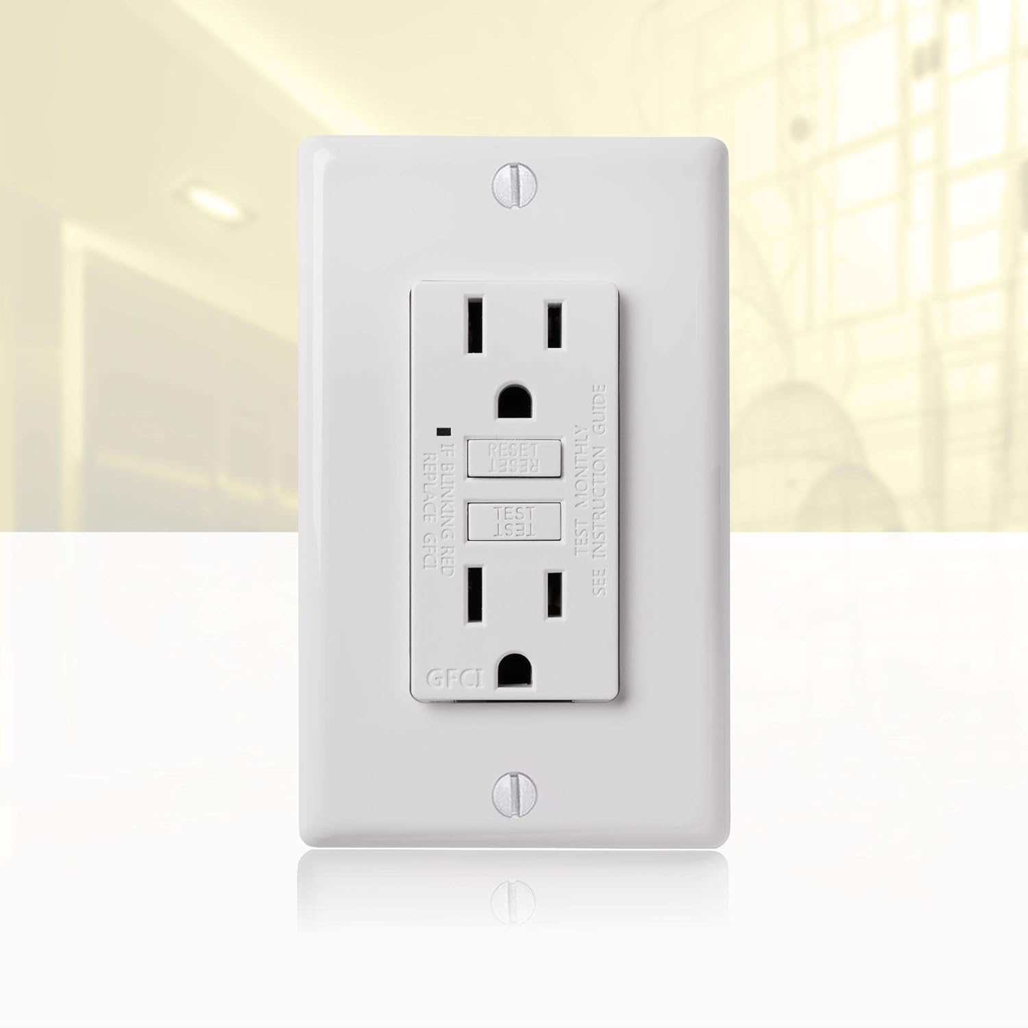 Faith 15A GFCI Outlet Slim, Non-Tamper-Resistant GFI Duplex Receptacle with LED Indicator, Self-Test Ground Fault Circuit Interrupter with Wall Plate, ETL Listed, White - - 