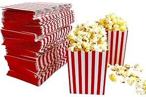 A Little Extra Co 100 Pack Mini Popcorn Box Disposable Container, 4 Inches tall, Cardboard Classic Red and White Striped design, Parties, Movie Night, Snack, Mini box