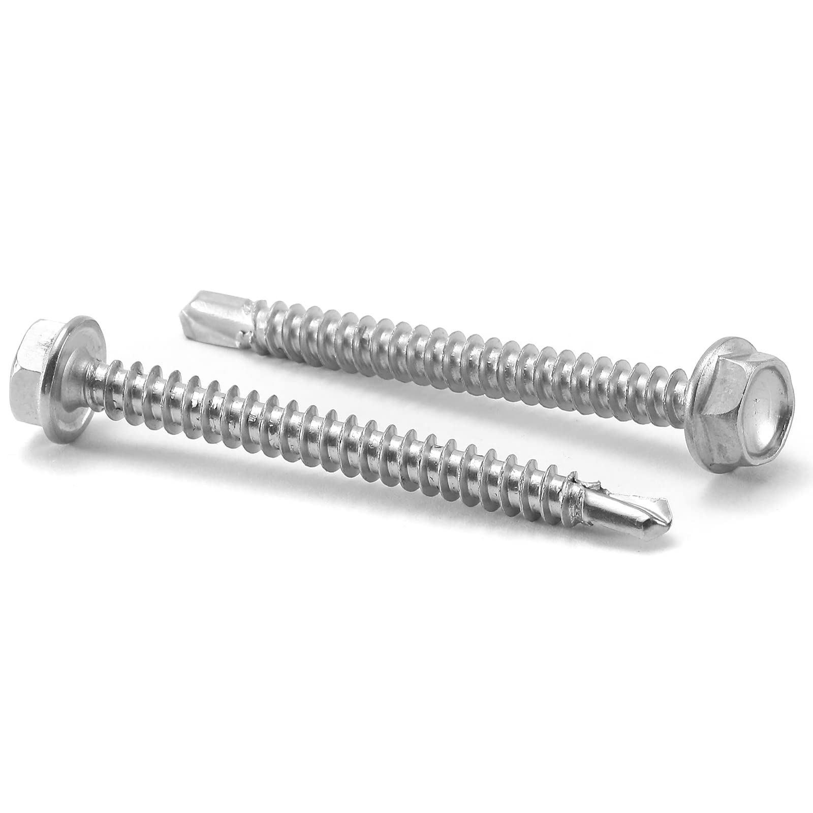 Photo 1 of #8 x 2" Sheet Metal Screws 100PCS 410 Stainless Steel Hex Washer Head Fast Self Tapping Screws by SG TZH