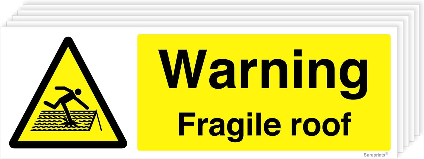 Pack of 5 Fragile Roof Warning Sign Self Adhesive (100 x 300 mm) Waterproof Fragile Roof Sign Stickers Sara Prints® - Image 3