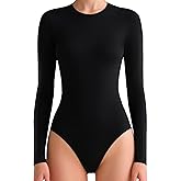 Sunzel Long Sleeve Bodysuits for Women- Crew Neck Thong Body Suits Sexy Compression Tops with Tummy Control