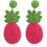 QLYOVWE Boho Rattan Earrings for Women Handmade Hand-Woven Pineapple Earrings Funny Pineapple Fruit Dangle Earrings Summer Beach Jewelry Gifts
