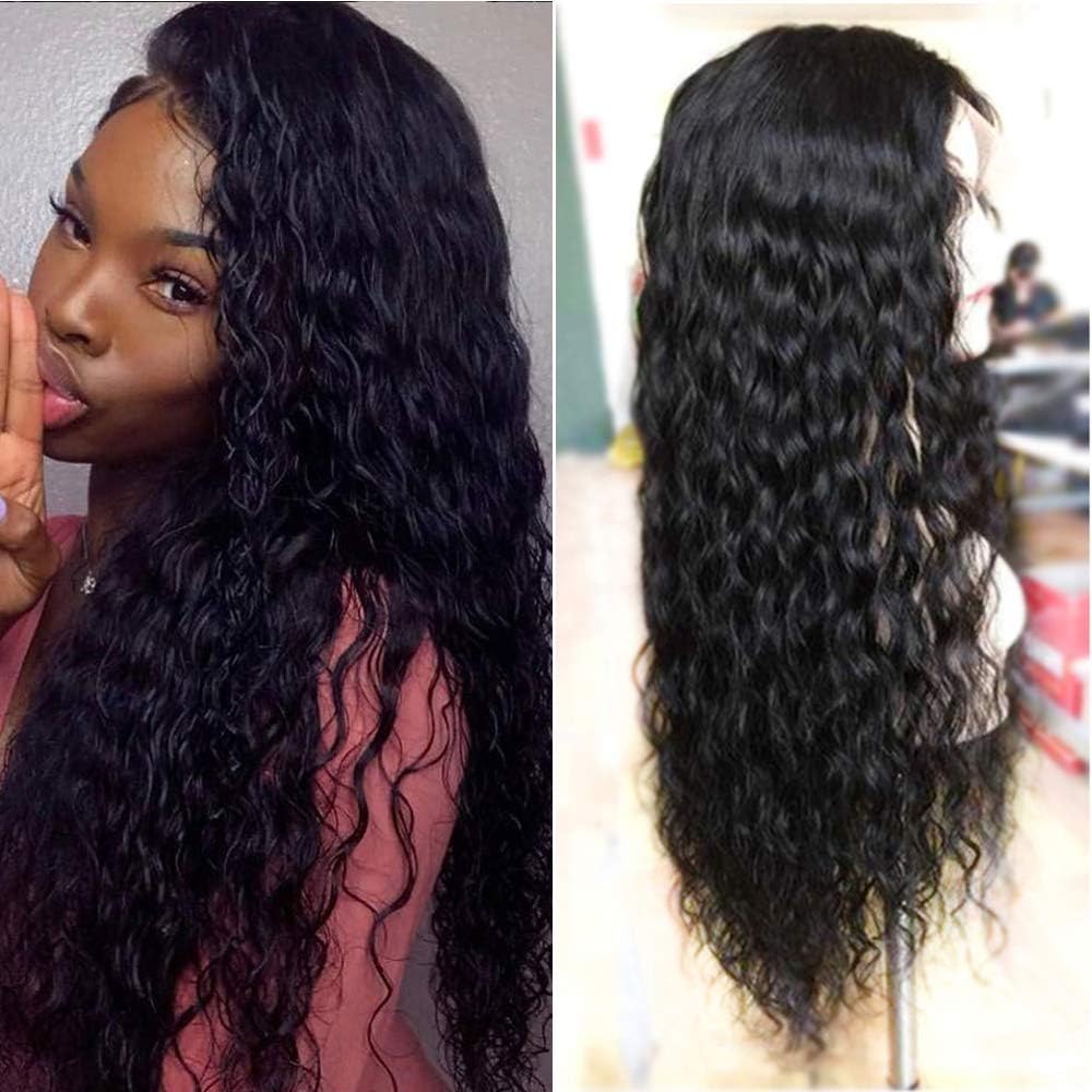 Maxine Human Hair Wigs Water Wave 130% Density Lace Front Wigs Brazilian Virgin Hair with Adjustable Straps Natural Hairline with Baby Hair Natural Black Unprocessed Hair 24 inch