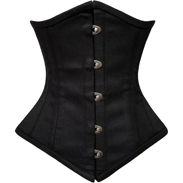 Double Steel Boned Underbust Waist Trainer Corset Shaper Hourglass Women's Black Twill Cotton Corset, Black