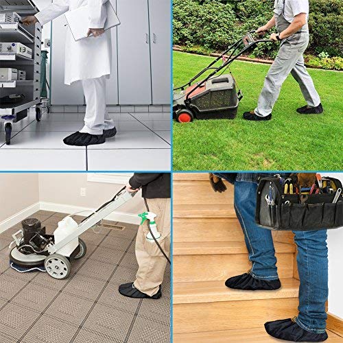 LINKEASE Reusable Boot & Shoe Covers Water Resistant Non Skid and Washable for Real Estate Contractors to Keep Floors Carpets Footwear and Rooms Clean - 5 Pairs (Large, Black)
