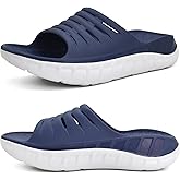 KuaiLu Mens Recovery Sandals Orthotic Arch Support Open Toe Sport Slides Thick Cushion Orthopedic Plantar Fasciitis Slip On Wide Width Summer Pool Beach Waterproof