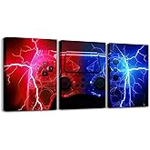 jejeloiu Red And Blue Gamer Canvas Wall Art for Living Room Bedroom Game Console Painting Decor Game Room Decor Kids Boys Girls Picture Artwork Gamepad Posters Prints 12"x16"x 3Pcs