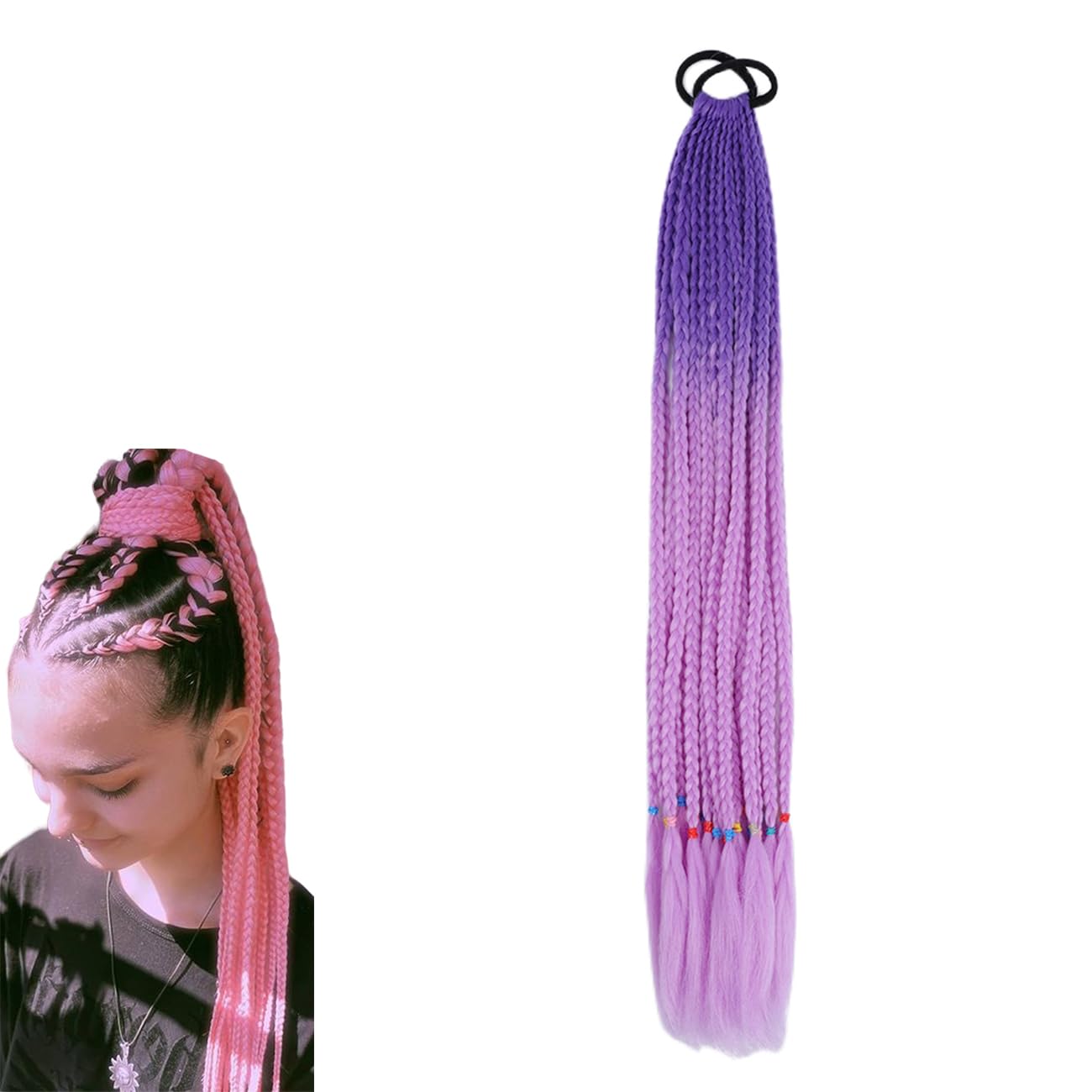 prinfantasy Pink Purple Lavender Wigs for Women Long Ombre Light Colorful Handmade Wig Synthetic Hair Realistic Heat Resistant Cosplay Daily Wigs, BZ205