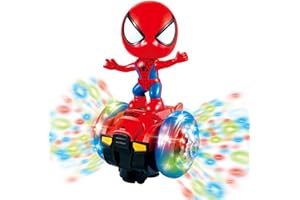 TNOIE Dancing Spin Robot Toy Car with Colorful Flashing Lights & Music, Interactive Educational Gift for 3-7 Year Old Boys and Girls (Red)