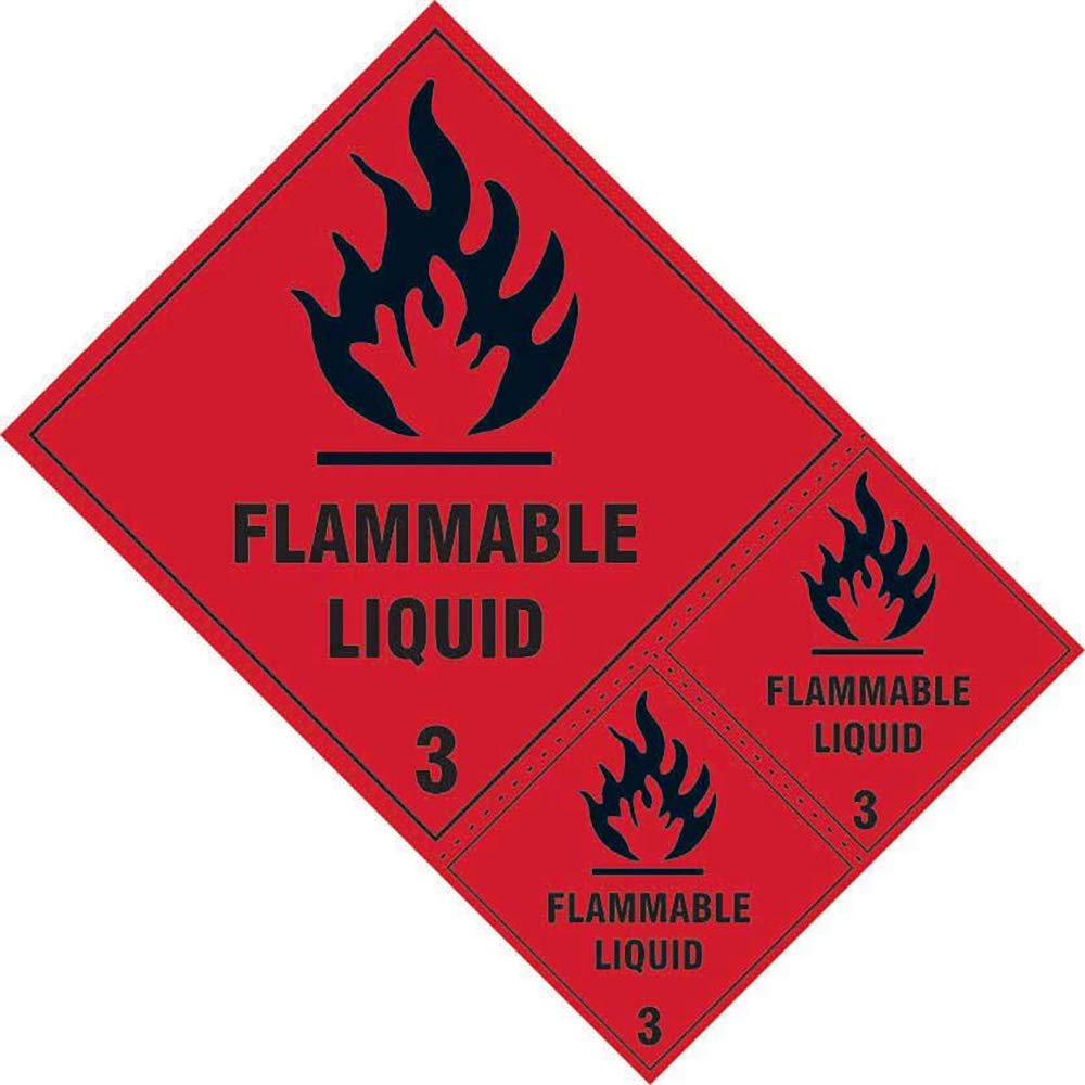 Flammable Liquid Class 3 LABEL Sheet - Hazardous Substances Sign - Self-Adhesive Vinyl Sticker - 1 x 200mm 2 x 100mm