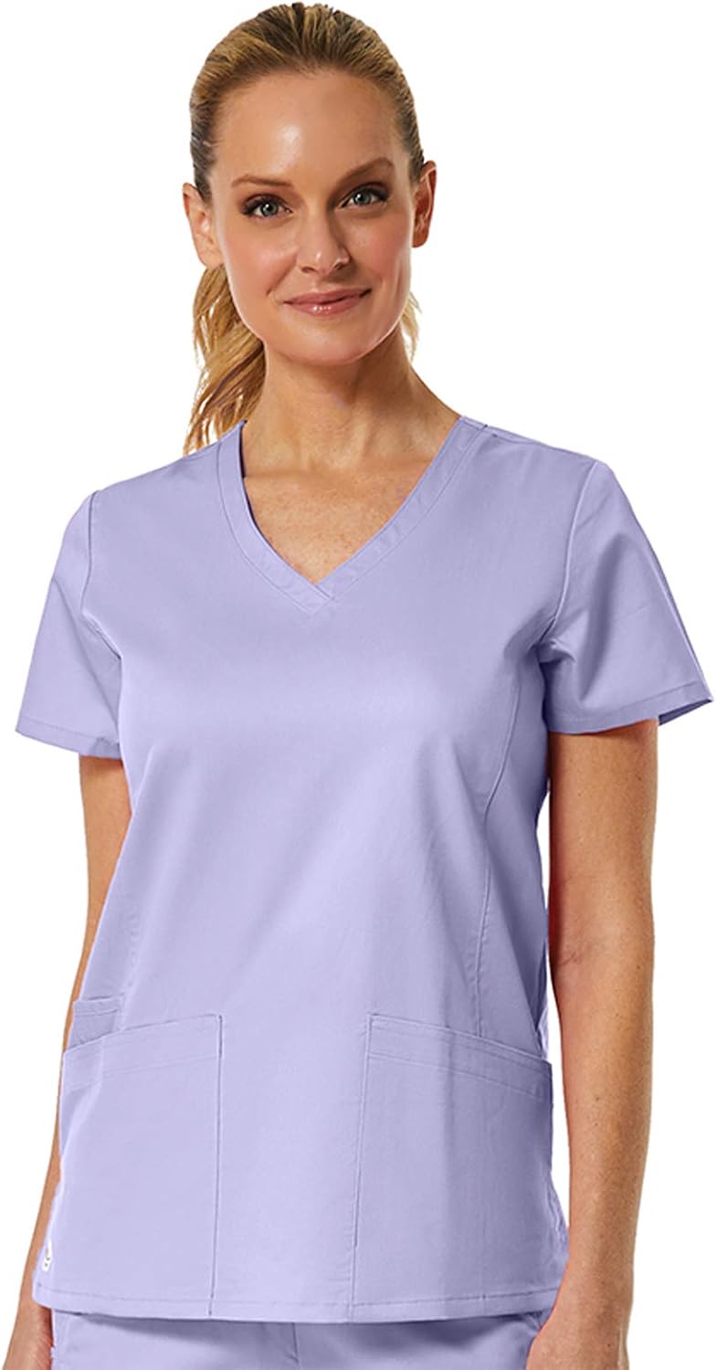 Maevn Women's EON Back Mesh Panel Shaped V-Neck Top(Lavender, Small)