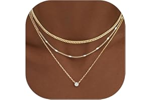 WomenGifts Layered Gold Necklaces for Women, 14K Gold Sterling Silver Plated Dainty Pendant Necklace Set with Cubic Zirconia Circle, Chunky Stackable Cuban Chain Choker, Trendy Waterproof Jewelry Gift
