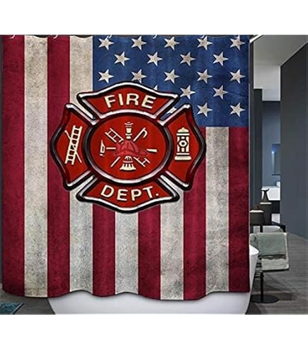 Feuerwehrauto-Badevorhang Mit US-Flagge – 183x213 Cm, Wasserdicht, Mit 12 Haken – Für Kinder & Erwachsene