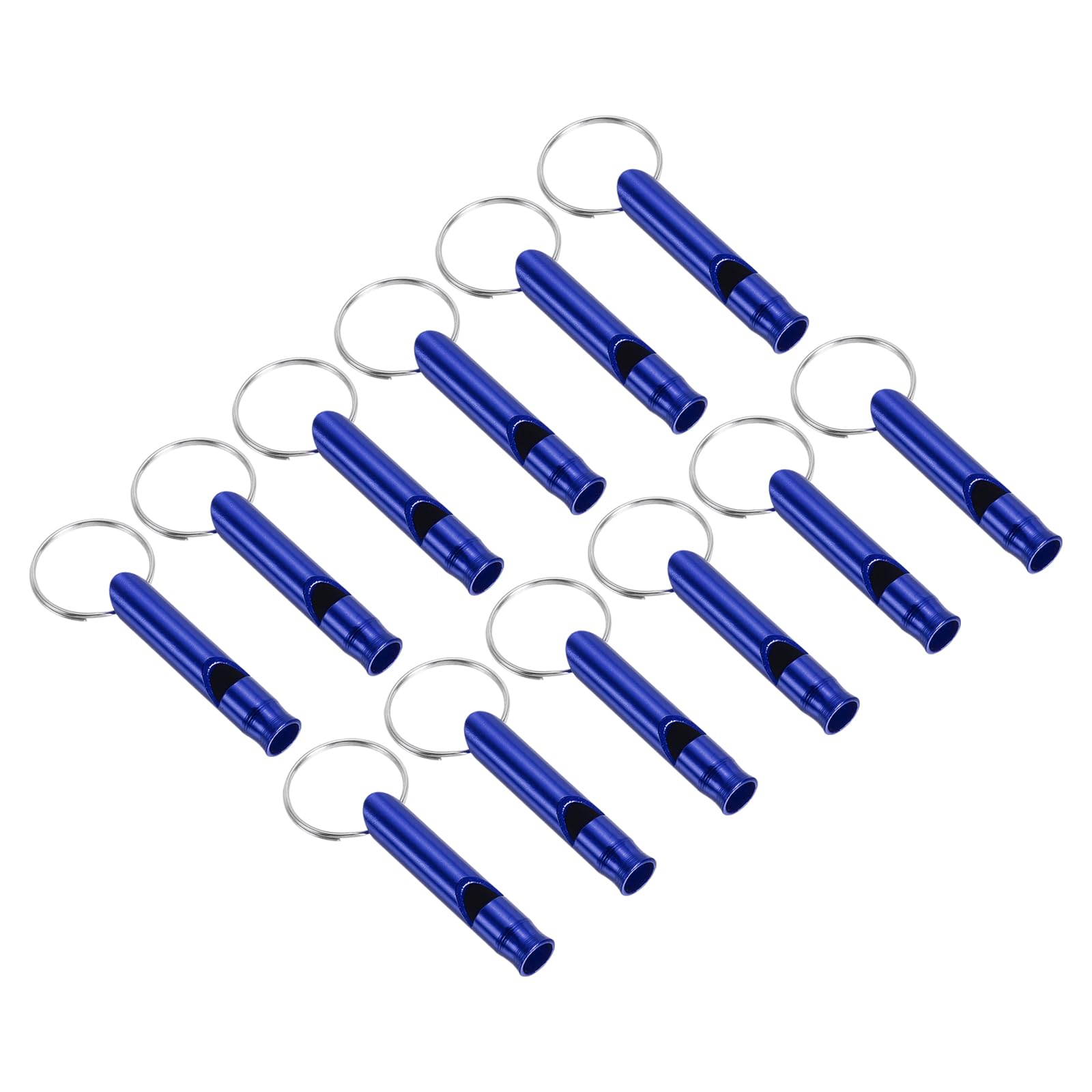 PATIKIL Emergency Whistle, 12 Pack Loud Sound Aluminum Keychain Whistles Outdoor Safety Survival Whistle for Boating Camping Hiking, Blue