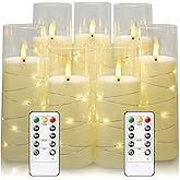 Eebuss Flameless Candles with Embedded Star String, Battery Operated LED Pillar Candles with Timer and Remote Control,Home Decorating for Ambiance， Set of 7(Ivory)