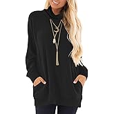 TAKEYAL Turtle Necks Tops for Women Long Sleeve Tunic Shirts Fall Winter Trendy Pullover Sweaters with Pockets