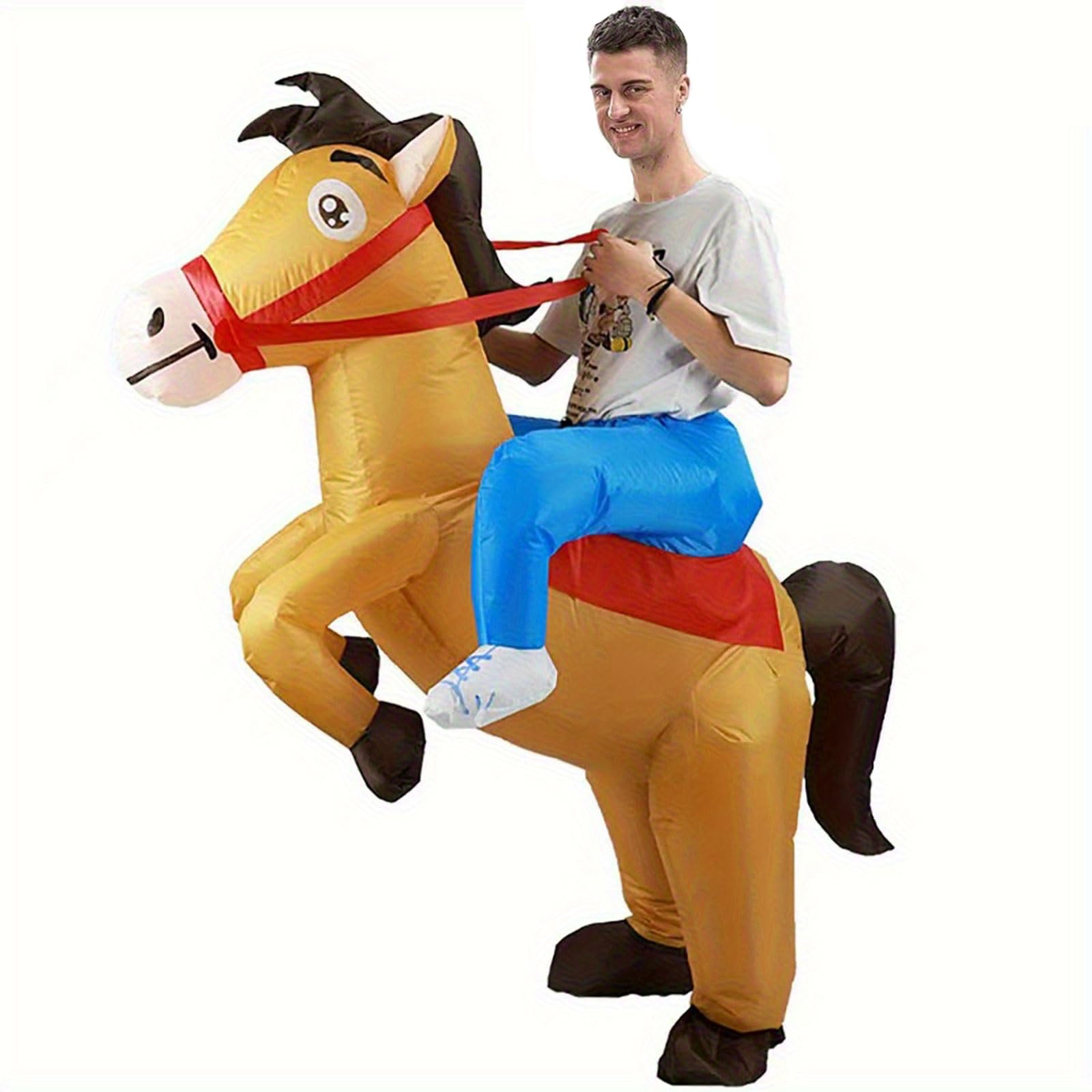 KINQUINN Inflatable Horse Costume for Adult, Funny Horse Blow Up Costume Ride On Horses Costumes Cowboy Horse Fancy Dress for Men Women for Halloween Cosplay Party