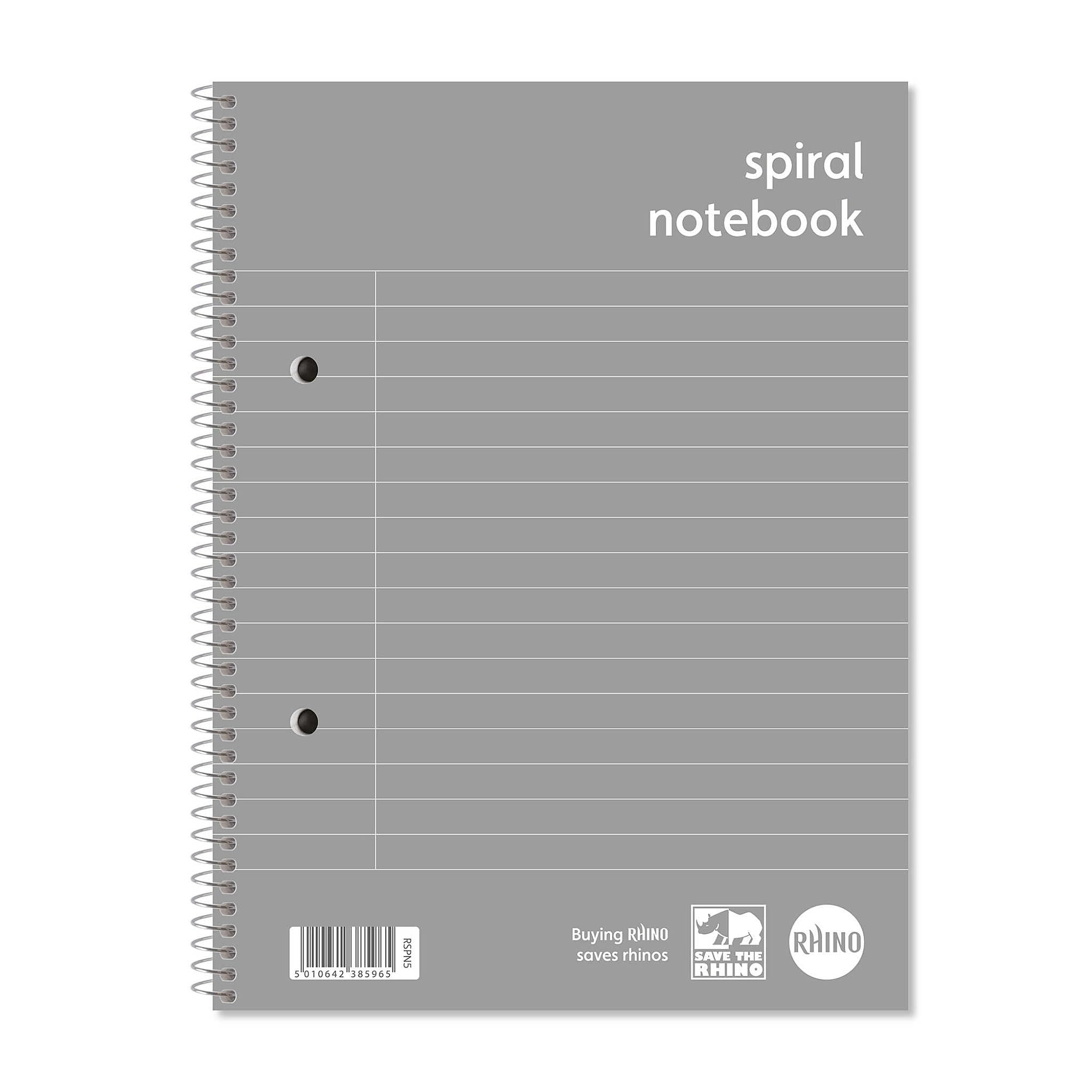 RHINO A5 Spiral Notebook, 160 Page / 8mm Lined with Margin Writing Book, 1 Pack, Wirebound Pad, School & Office Stationery Supplies