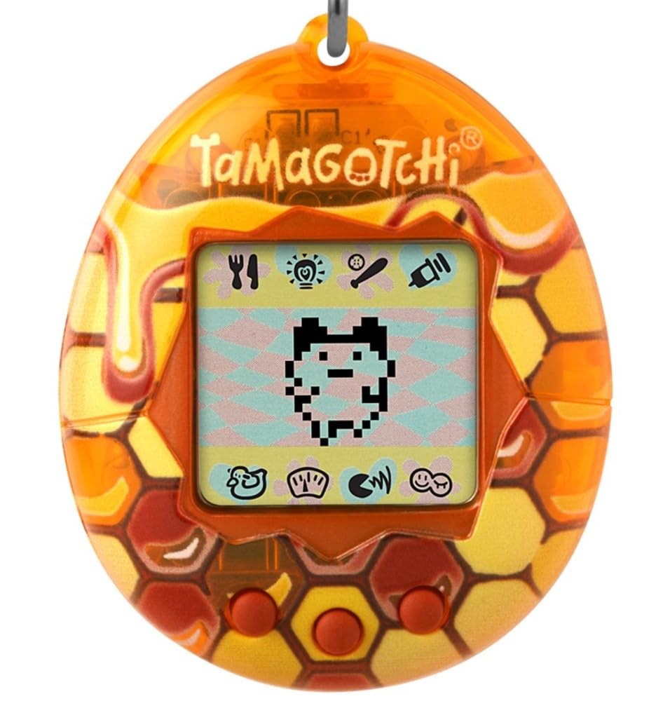 TAMAGOTCHI Bandai Original Pure Honey Shell Original Cyber Pet 90s Adults and Kids Toy with Chain | Retro Virtual Pets are Great Boys and Girls Toys or Gifts for Ages 8+
