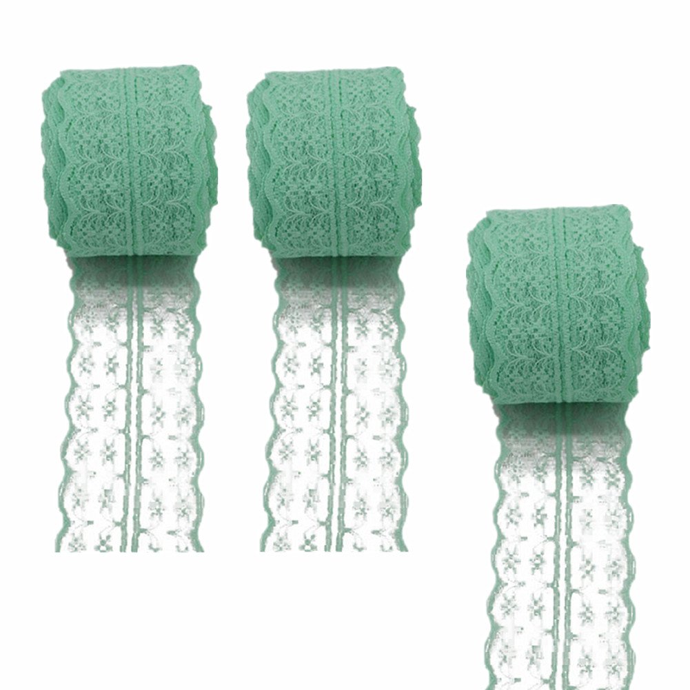 3 Rolls 10 Meters Floral Lace Ribbon Lace Trim Webbing Fabric for DIY Jewelry Making Craft Wedding Accessories Gift Wrapping(Mint Green)