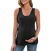 Tankaneo Womens Maternity Henley Tank Tops Summer Scoop Neck Ribbed Knit Sleeveless Shirts Casual Loose fit Pregnancy Clothes