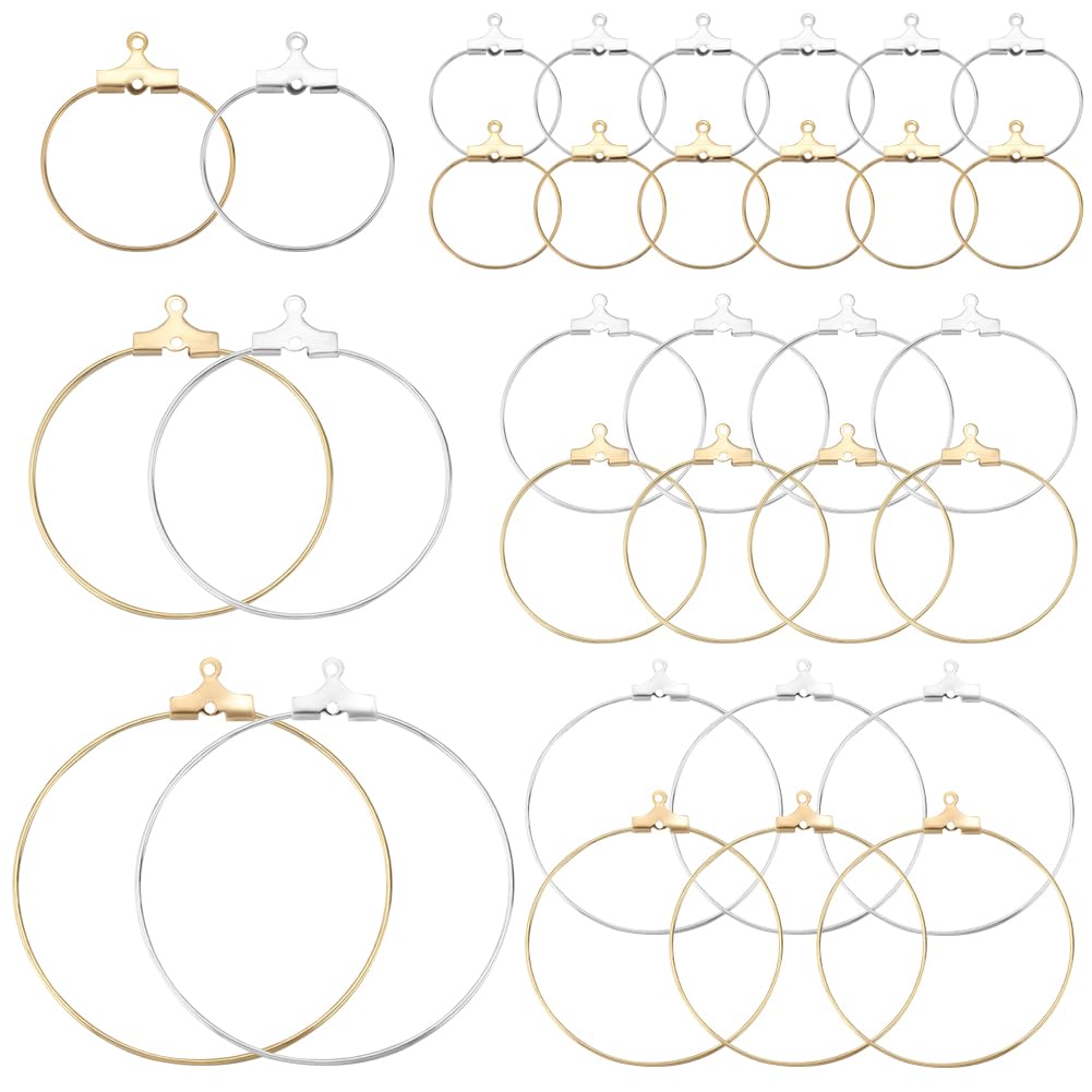 SOFPLATE 1 Box 60Pcs 6 Styles Round Beading Hoop Gold Silver Earring Making Hoops Brass Linking Ring Findings for Jewellery Making Supplies DIY Earrings Crafts Decorative Accessories
