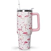 30 oz Pink Tumbler with Handle lid and Straw, CoffeeTravel Mug Cup Water Bottle,Flamingo Decor,Flamingo Gifts for Women