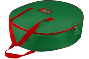 TQS 30" Christmas Wreath Storage Container Bag - Christmas Large Garland Ornament Wreath Container - Reinforced Wide Heavy Duty Handle and Double Sleek Zipper - Protect Your Party Decorations - Green