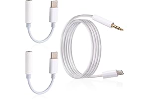BTFO 2pcs USB C to 3.5mm Audio Adapter with 3ft AUX Cord, Type C to Aux Cable Hi-Fi Headphone Jack Adapter for Car Stereo Com