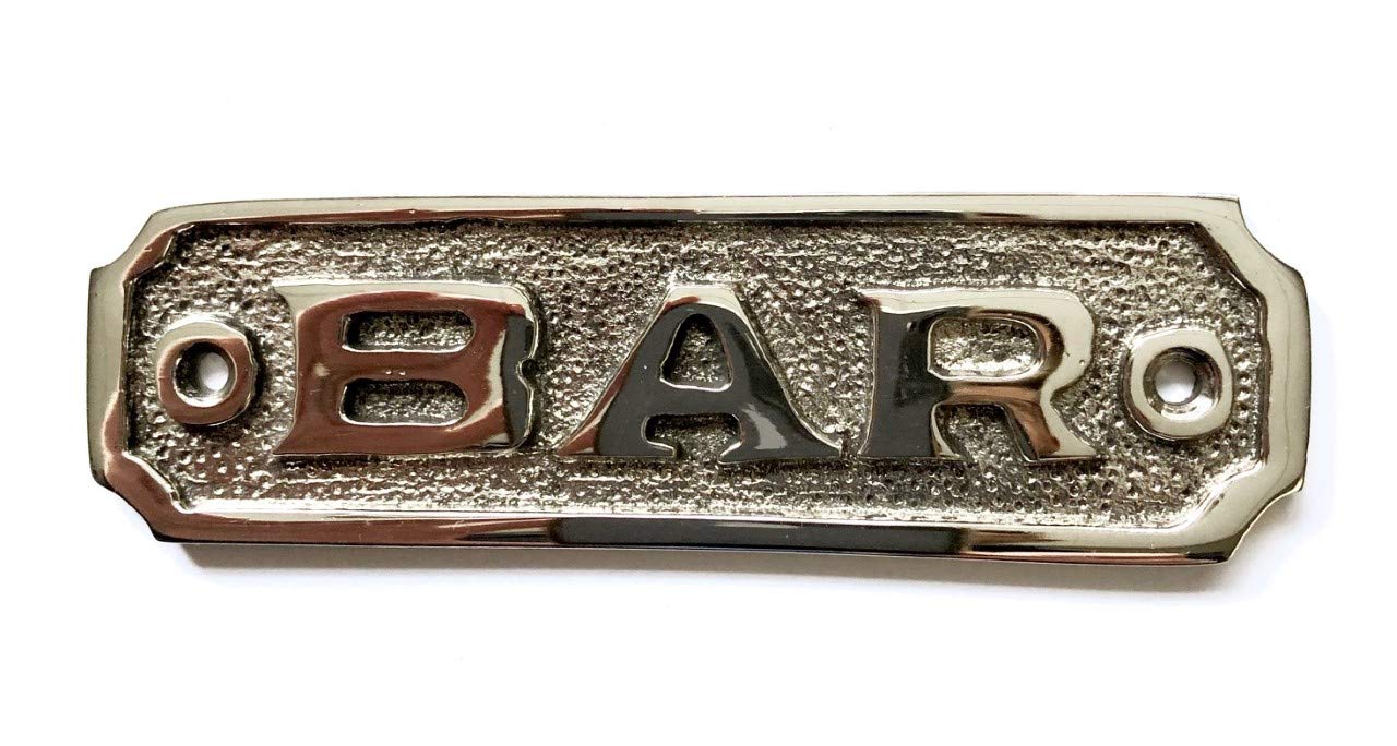 BAR Door Sign Name Plate Solid Brass with a Shiny Nickel Finish 10.5 x 3cm comes with Screws DSN-11-N