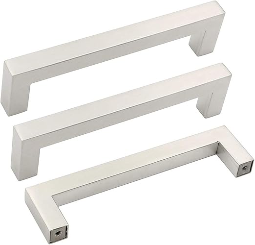 10pack Goldenwarm Brushed Nickel Square Bar Cabinet Pull Drawer