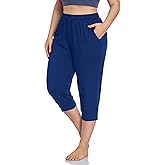 ZERDOCEAN Women's Plus Size Active Yoga Lounge Indoor Capri Casual Comfy Relaxed Joggers Pants with Pockets Drawstring