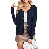 Poplab Women's Lightweight Long Sleeve Cropped Cardigan for Dresses Button Down Knit Shrug for Layering Breathable Cover-Up