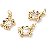 KitBeads 3pcs Cubic Zirconia Crab Charms, 18K Real Gold Plated, Marine Sea Life Crab Charms for Jewelry Making, Bulk