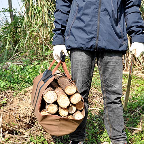 Firewood Log Carrier with Gloves Durable Canvas Wood Holder Bag Large Capacity for Fireplace & Outdoor - Thumbnail 6