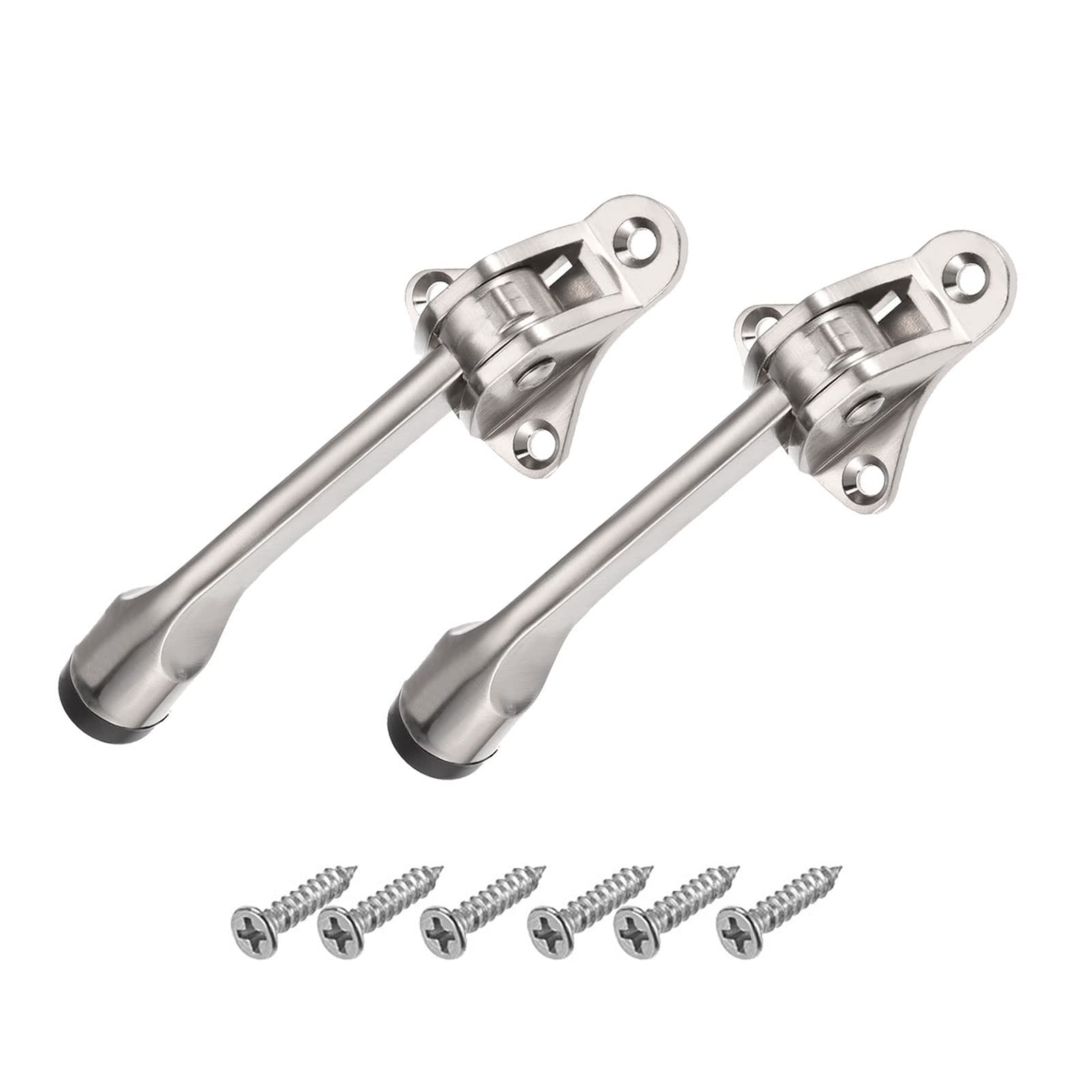 METALLIXITY Kickdown Door Stop (132mm/5.2") 2pcs, Zinc Alloy Easy Pedal Kick Down Door Stopper Rubber Tip with Screws - for Doors, Home Decoration, Silver Tone