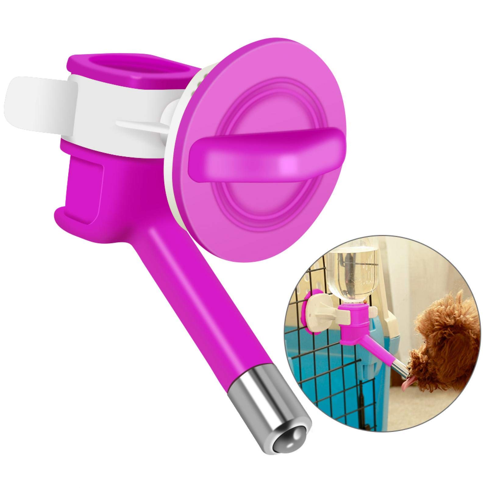 Pet Water Feeder Bottle Container Dispenser Dog Cat Rabbit Travel Portable Drinking Bottle Fountain Feeder Nozzle Drinker for Crate Cage(Purple)
