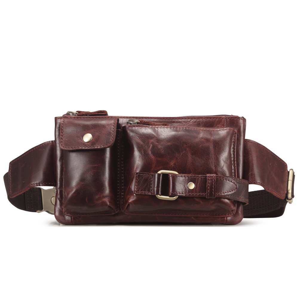 Teemzone Unisex Retro Leather Waist Backpack Phone Holder Fanny Sling Bag (Red)