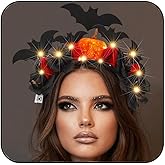 CAKURE Light Up Halloween Headband Led Glow Pumpkin Hairhoop Flash Bat Hair Band Rose Flower Headbands Light Up Hair Accessories for Women and Girls