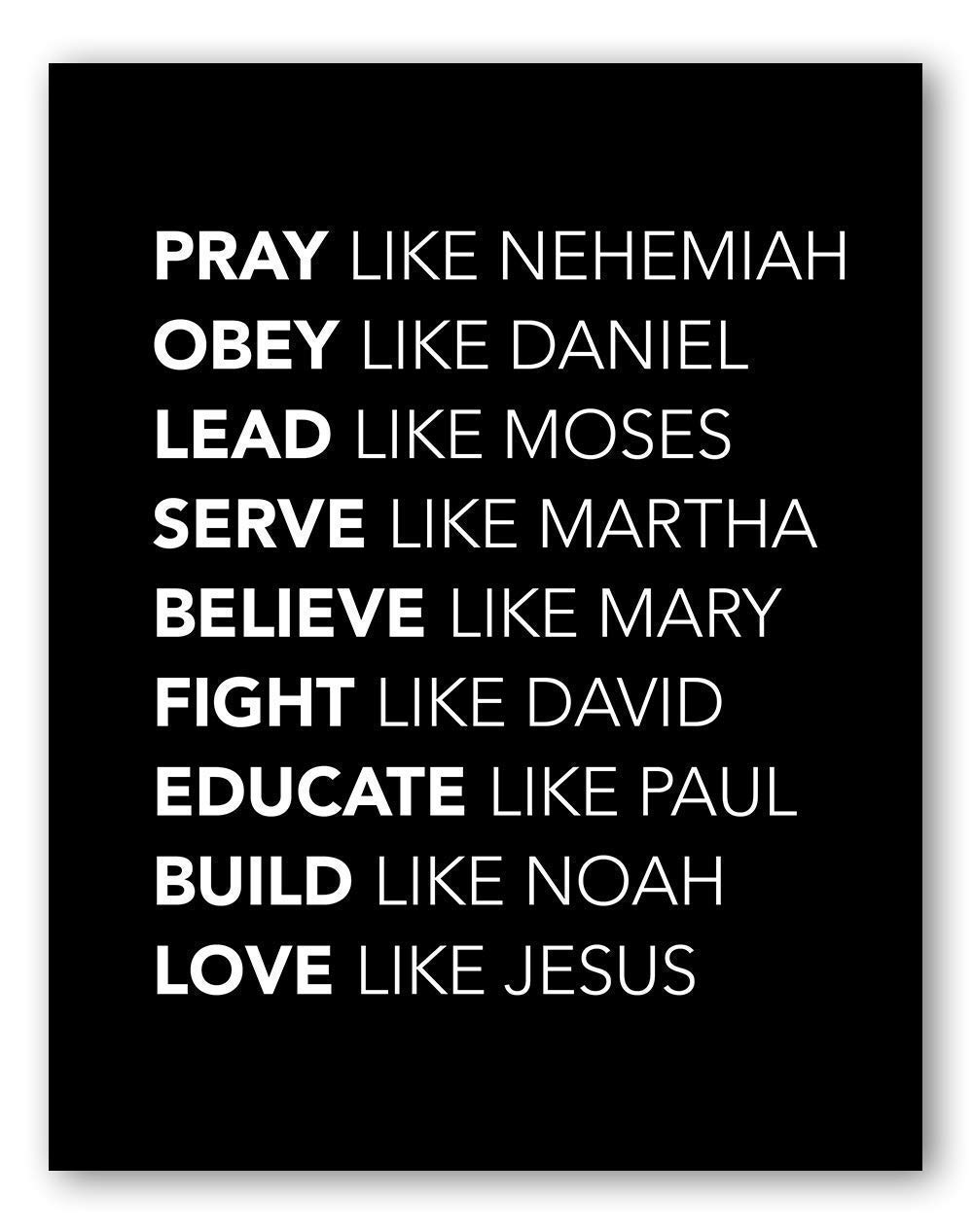 Christian Bible Heroes Wall Art - Pray Like Nehemiah Love Like Jesus - Biblical Superhero Powers - 8x10 - Unframed