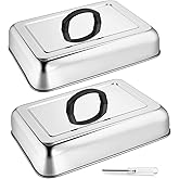 2PCS Rectangular Basting Cover, HaSteeL Stainless Steel Cheese Melting Dome Steaming Cover Lid, Heavy Duty Griddle Grill Acce