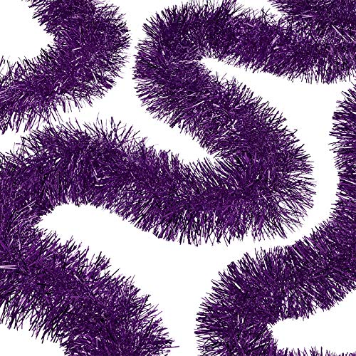 WILLBOND 50 Feet Tinsel Garland Metallic Tinsel Twist Garland Christmas Tree Decorations New Year Wedding Birthday Hanging Decorations Party Supplies 3 Inch (Purple)