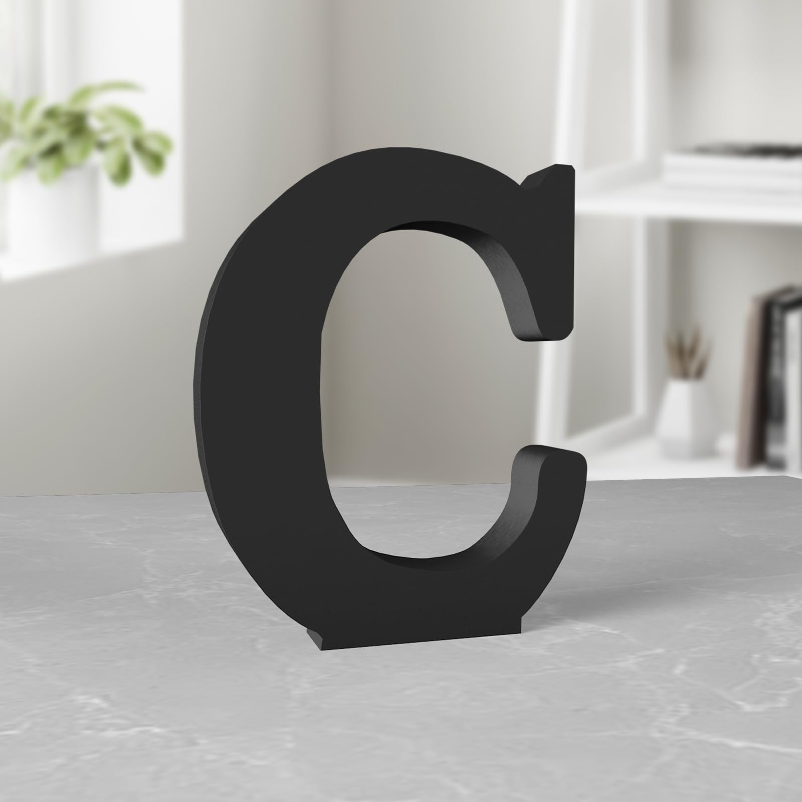 Aruatu 6 Inch Black Wood Standing Letter for Wall Decor - Decorative Slices Sign Board Decoration for Craft Home Party Projects (C)