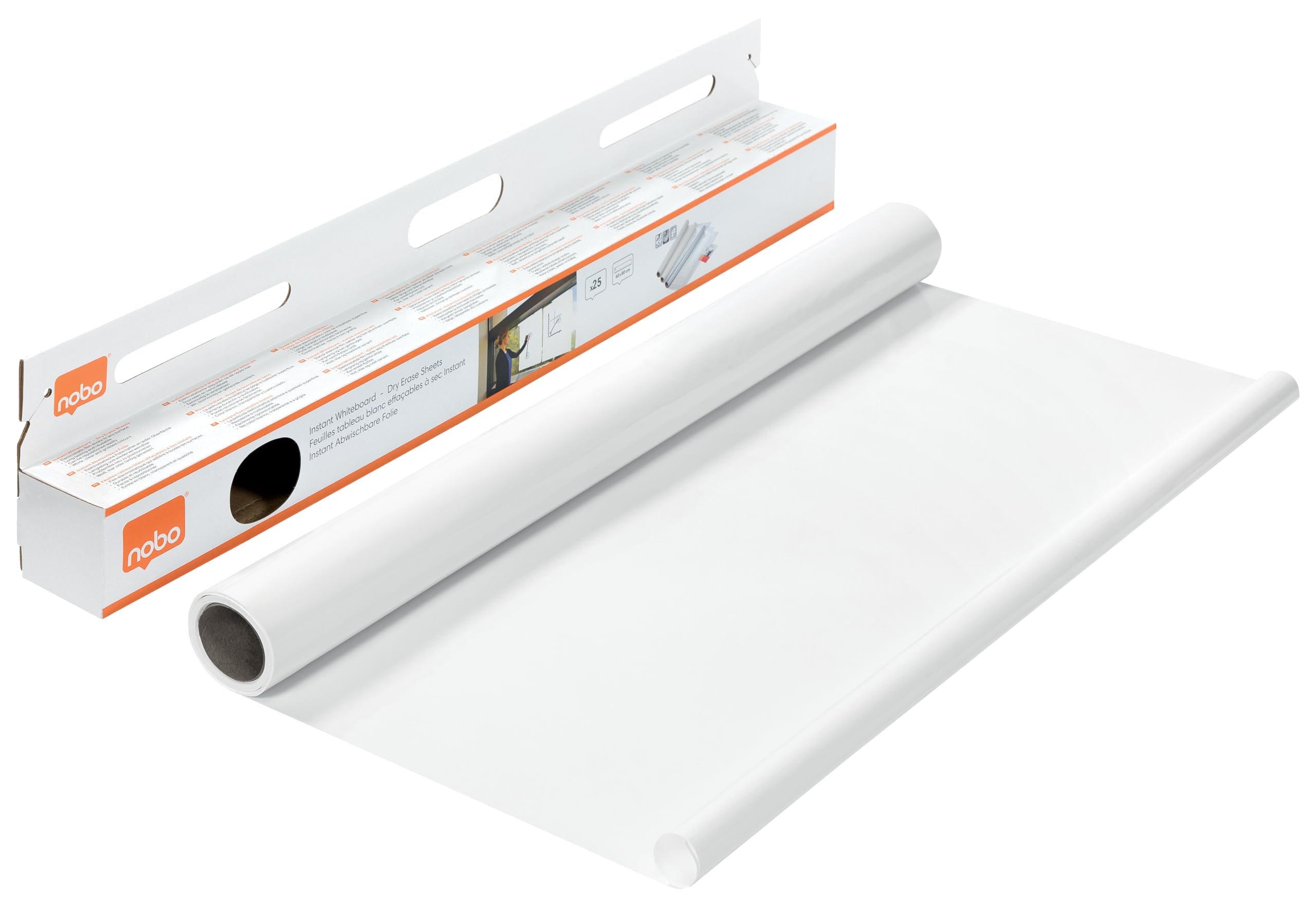 Nobo Whiteboard Sheets - Stick Anywhere for an Instant, Removable Dry Wipe Surface, 800 x 600 mm, Pack of 25, White, Instant Dry Wipe Electrostatic Sheets, 1905156
