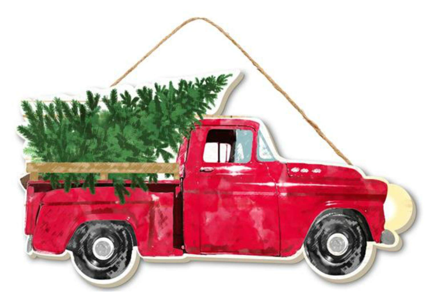 Craig Bachman 10" Wood Vintage Red Truck with Christmas Trees- Christmas Decor - Vintage Red Truck Wall or Door Hanger