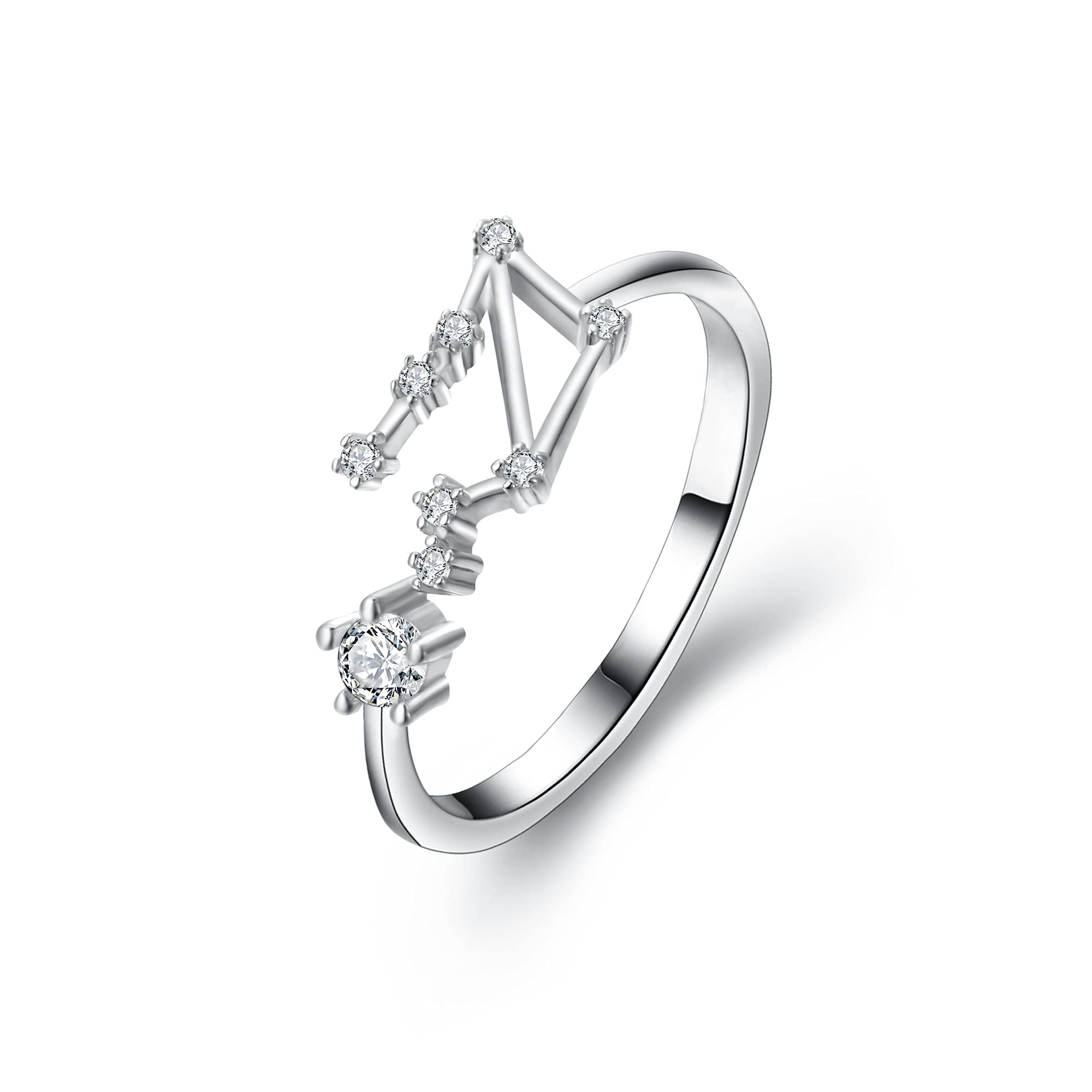 Clearine 12 Constellation Zodiac Cubic Zirconia Adjustable Ring for Women -Libra Horoscope Stars Astrology