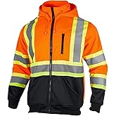 VENDACE High Visibility ANSI Class 3 Reflective Safety Fleece Sweatshirt Hoodie for Men with Detachable Hood(Orange,2XL)